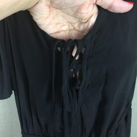 Show Me Your Mumu Black Cold Shoulder Romper With Lace-Up Front & Elastic Waist - Picture 5 of 5
